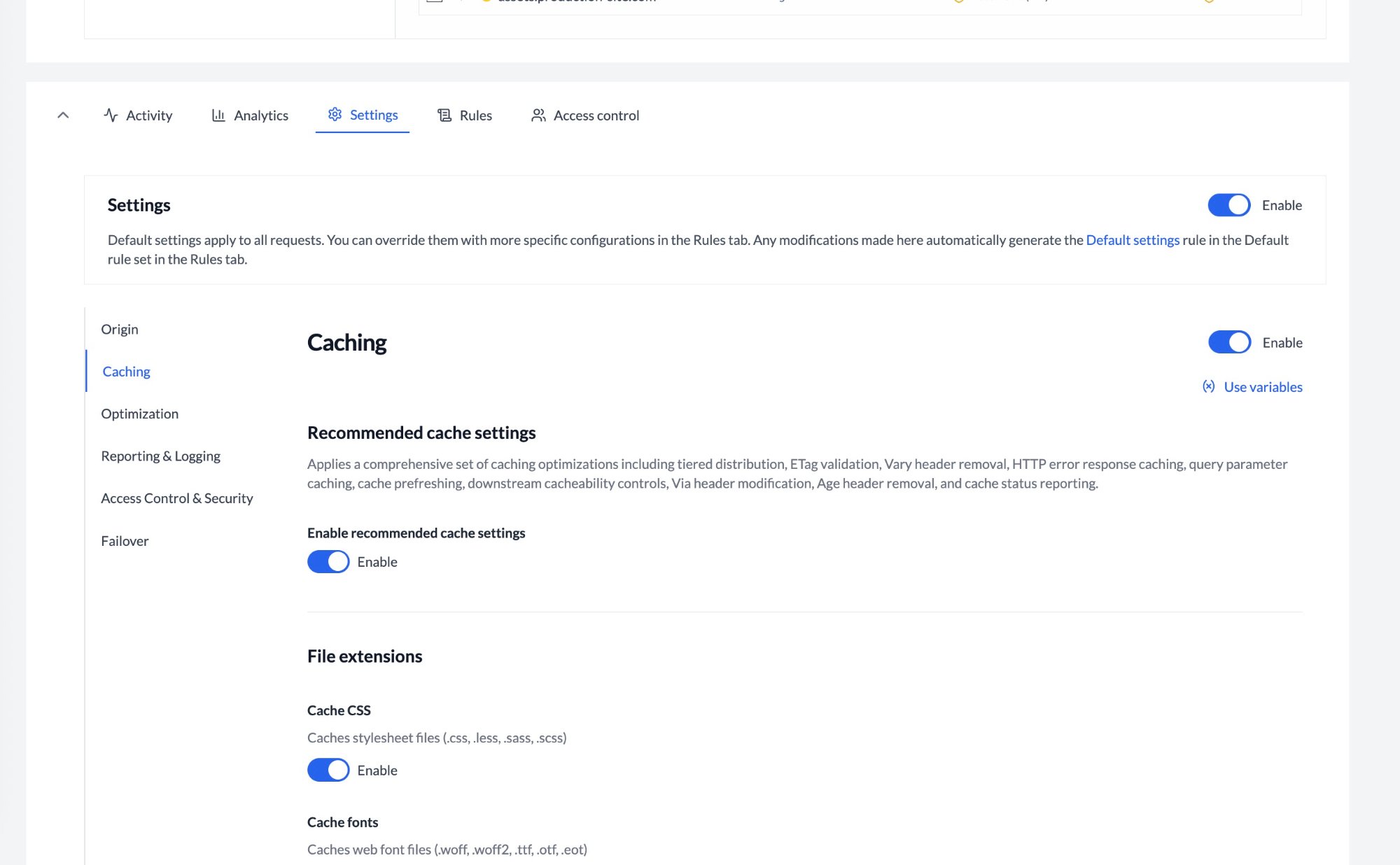 Simplified settings panel