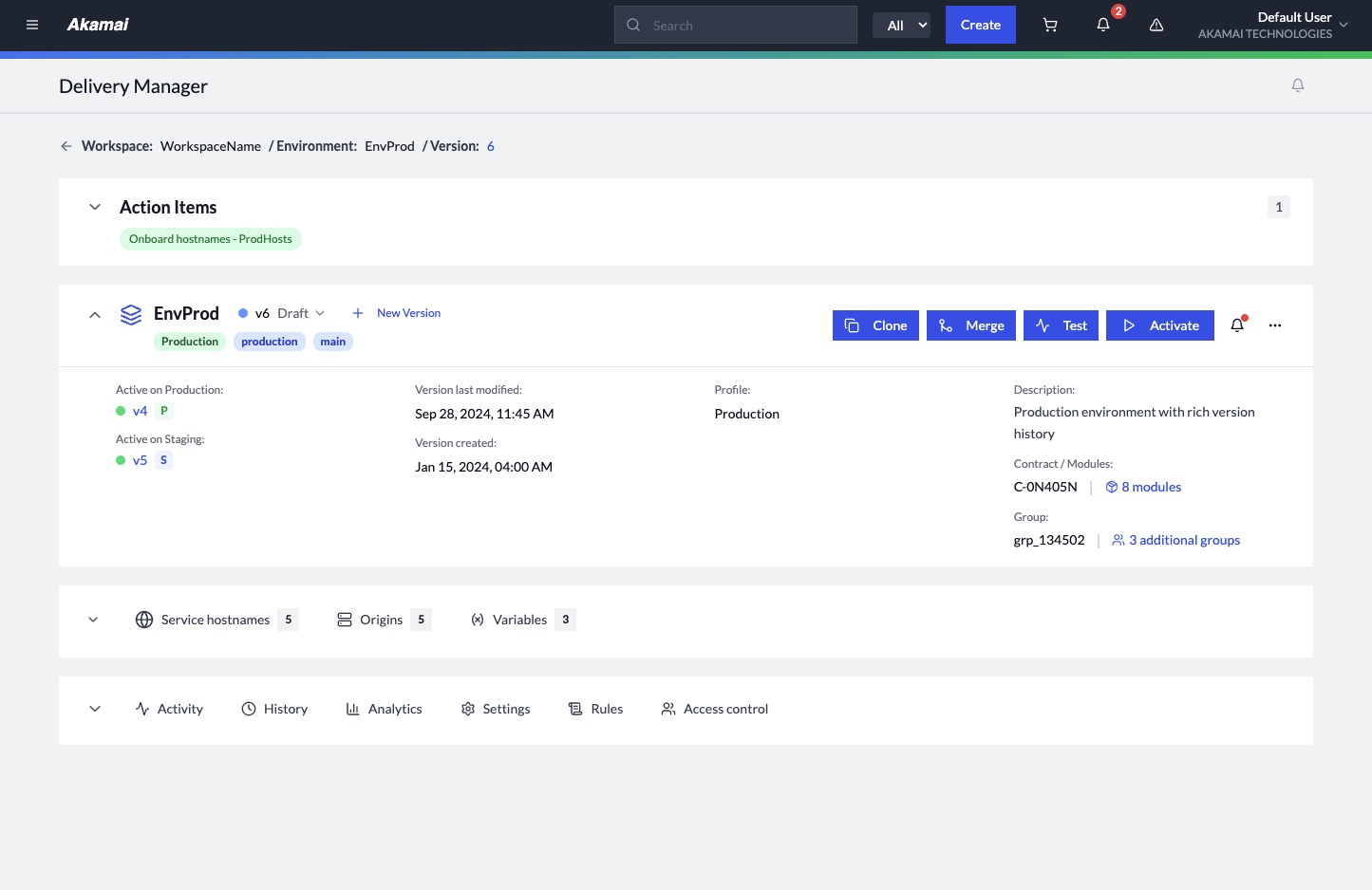 Delivery Manager environment detail view