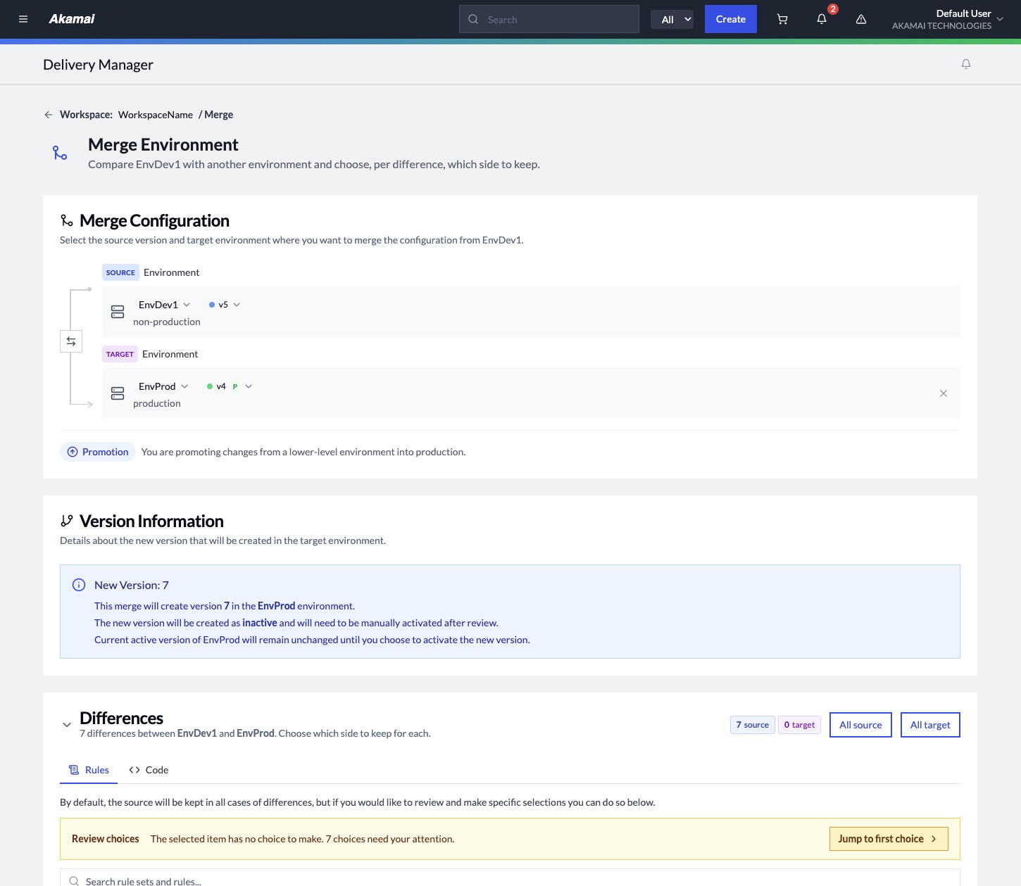 Merge environment flow with per-difference review